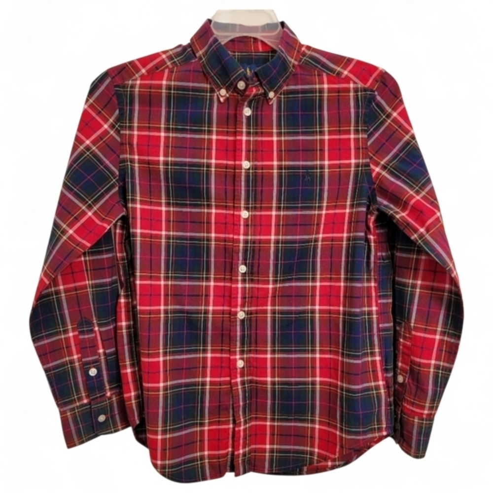 RALPH LAUREN Boys Medium 10/12 classic red plaid button-down long sleeve shirt